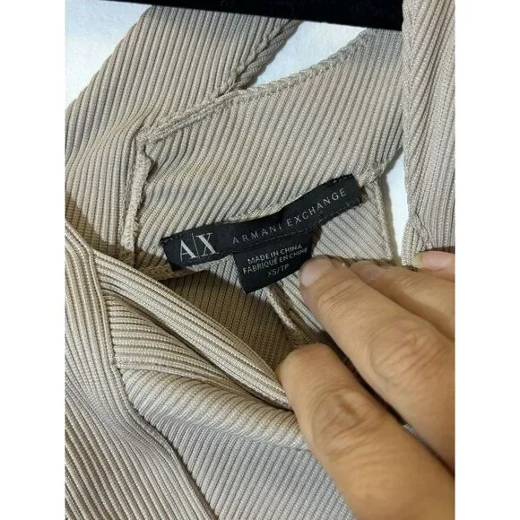 AX Armani Exchange Mini Bandage Dress Women's Medium Tan Stretch Bodycon XS AA18 - Picture 2 of 4